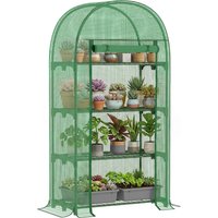 Outsunny Compact Mini Greenhouse Outdoor with Storage Shelf and Roll-Up Zippered Door, 80x49x160cm - Green Aosom UK