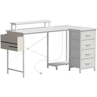 L Shaped Gaming Desk Reversible Power Outlets Corner Desk Storage Drawers Monitor Shelf 150 cm