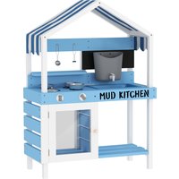AIYAPLAY Kids Mud Kitchen Outdoor with Stoves, Sink, Faucet, Storage Shelves, Cookware Accessories for Boys Girls, Blue