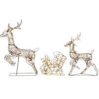 Outsunny 3-Piece Lighted Reindeer and Sleigh Set, PP Rattan Outdoor Christmas Decoration with LEDs, 8 Modes, Daily Timer | Aosom Ireland