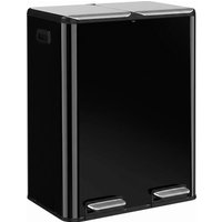 HOMCOM Double Compartment Bin 2 x 30 L, Stainless Steel Pedal Kitchen Bin, Glossy Black | Aosom Ireland