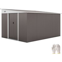 Outsunny 11 x 9 ft Metal Garden Storage Shed Sloped roof Tool House with Double Sliding Doors and 2 Air Vents, Grey
