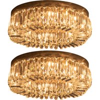 HOMCOM Crystal Ceiling Lights Set of 2, Modern Flush Chandeliers with Stainless Steel Base, Pendant Lights for Living Room Bedroom Dining Room, Silver Tone