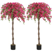 HOMCOM Set of 2 Decorative Artificial Plants, Murraya Flowers in Pots, Fake Plants for Home Indoor Decor, 120cm, Purple and Red