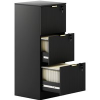 HOMCOM Filing Cabinet, Fluted Vertical File Cabinet with 3 Lockable Drawers and Hanging Rails, Black