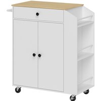 HOMCOM Rolling Kitchen Island with 3-Tier Spice Rack, Kitchen Storage Cart with Drawer and Towel Rack, White