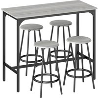 HOMCOM Five-Piece Industrial-Style Bar Table Set - Grey/Black Aosom UK