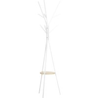 HOMCOM Metal Coat Rack Stand, 180cm Free Standing with 9 Hooks, 1 Shelf for Hats, Bags, Hall Tree Hanger for Hallway, Living Room, White. Aosom UK