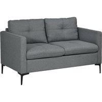 HOMCOM 2 Seater Sofa, Linen Fabric loveseat sofa, with 2 High-density sponge filled included Cushions, Steel Legs, Cat Scratch Anti, Dark Grey Aosom UK