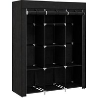 HOMCOM Fabric Wardrobe, Portable Wardrobe, Clothes Storage Unit with 8 Shelves, 2 Hanging Rods, 125 x 43 x 162.5 cm, Black