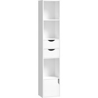 HOMCOM Bookcase with Drawers Adjustable Shelf Bookshelf with 2 Drawers and Cabinet 158 cm White