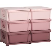 ZONEKIZ Kids Storage Units w/ 6 Drawers, 3 Tier Kids Toy Storage Organizer, Vertical Dresser Tower for Nursery Playroom Kindergarten, Pink Aosom UK