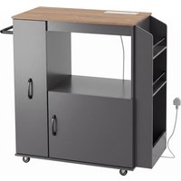 HOMCOM Kitchen Trolley on Wheels, Rolling Kitchen Island Cart with Power Outlet, Cabinet, Pull-Out Drawer, Grey | Aosom Ireland