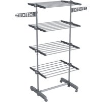 HOMCOM 4-Tier Clothes Airer, Foldable Clothes Drying Rack, Stainless Steel Clothes Dryer with Wheels & Wings, Easy Assembly Aosom UK