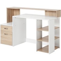 HOMCOM Computer Desk with Drawers and Storage Shelves, Office Desk Writing Table with Printer Stand, Large Workstation for Study Play Work Home Office, 137 x 55 x 92cm, Oak
