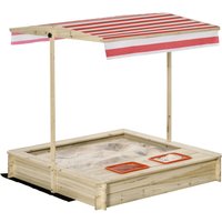 Outsunny Holzsandkasten mit Kurbeldach, 2 Kunststoffeinsätzen, ideal für Kinder von 3-8 Jahren, Spielspaß im Freien Aosom.de