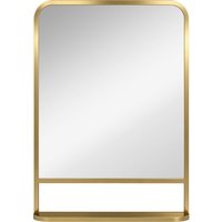 HOMCOM Modern Rectangular Wall Mirror with Storage Shelf, 70 x 50 cm, Gold Tone