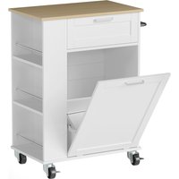 HOMCOM Kitchen Storage Trolley on Wheels, Rolling Kitchen Island with 2 Drawers, Tilt-Out Rubbish Cabinet and Storage, White | Aosom Ireland