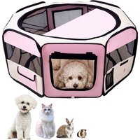 PawHut Playpen for Small Pets, Fabric Construction, Ideal for Puppies, Cats, Rabbits, Guinea Pigs, Dia90 x 41H cm, Pink and Cream Aosom UK