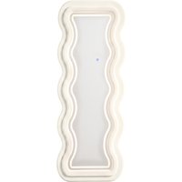 HOMCOM Full Length Mirror, 160 x 60 cm Wavy Full Body Wall Standing Mirror with Velvet Frame and LED Light Strip, Cream White | Aosom Ireland