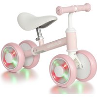 AIYAPLAY Baby Balance Bike for 1-2 Years Old, Light-up Toddler Balance Bike with Adjustable Seat, 4 Silent EVA Wheels, Pink