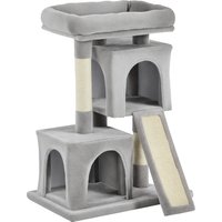 PawHut Feline Fortress: 3-Tier Cat Tower with Sisal Scratchers, Leisure Lounge in Light Grey Aosom UK