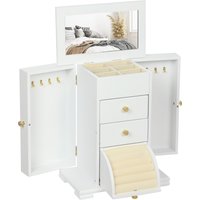 HOMCOM 4-Tier Jewellery Box with Mirror and 3 Drawers - White | Aosom Ireland