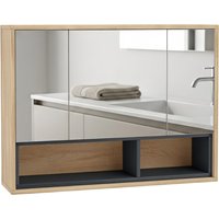 HOMCOM Móvel de casa de banho com espelho, armário de parede para casa de banho com 3 portas e 8 compartimentos, carvalho Aosom Portugal