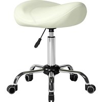 HOMCOM Rollhocker höhenverstellbar 55-71 cm Drehhocker mit Dick Polster, Arbeitshocker 360° drehbar Hocker Bürohocker Sattelhocker für Büro Salon Massage Spa Cremeweiß Aosom