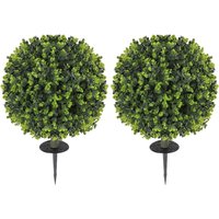 HOMCOM Set 2 Piante Artificiali di Bosso da 40 cm con Picchetto Integrato per Interno ed Esterno, Verde Aosom Italy