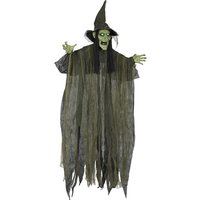Outsunny 170 cm Life Size Hanging Halloween Animated Witch with Glowing LED Eyes, Spooky Witch Scary Halloween Decorations, Battery Operated, Indoor Party Props | Aosom Ireland