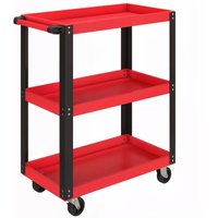 HOMCOM Werkstattwagen mit 3 Etagen, Werkzeugwagen leer, Transportwagen mit seitlicher Griff, 4 Rollen, bis 120 kg Tragkraft, Metall, 70,5 x 35 x 82,5 cm, Rot Aosom
