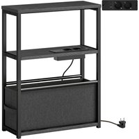 HOMCOM Beistelltisch mit Steckdosenleiste USB & Type-C, Sofatisch mit Ablage, Stoffschublade, Stahlrahmen, Kaffeetisch für Kleine Räume, 45 x 18 x 60,2 cm, Schwarz Aosom