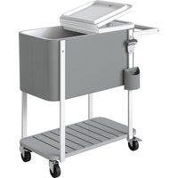 Outsunny Kühlwagen mit 56L Kapazität Servierwagen mit Rollen, Flaschenöffner, unterer Ablage, Griff mobiler Getränkewagen, Kühlbox, Getränkekühler, Beistellwagen für Outdoor Party & BBQ, Grau Aosom