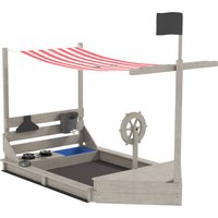 Outsunny Sandkasten Sandkiste groß mit Abdeckung im Schiff Design Matschekiste aus Holz Segelschiff Spielhaus mit Küchenspielset Aufbewahrung für Kinder 3-7 Jahre Grau 180 x 103 x 144,5 cm Aosom