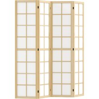 HOMCOM Paravent 4-teilig 160 x 170 cm Trennwand Raumteiler, Faltbar Raumtrenner Sichtschutz Stellwand für Wohnzimmer Natur Aosom