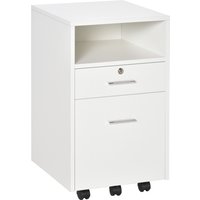 Vinsetto Büroschrank Rollcontainer Druckerständer für Hängeakten und Din-A4-Ordner mit 1 Regal 2 Schubladen Belastung bis 30 kg Weiß 39,5 x 40 x60 cm Aosom
