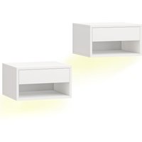 HOMCOM Nachttisch im 2er-Set, Schwebender Moderner Nachtschrank mit RGB-LED-Beleuchtung, Schublade und offenem Fach, Nachtkommde Beistelltisch für Schlafzimmer, Weiß Aosom
