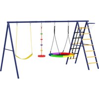 AIYAPLAY Conjunto de Baloiços 6 em 1 para Crianças com Ninho Escada Rede de Escalada Cesto 350x183x200 cm Multicolor Aosom Portugal
