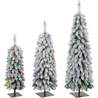 HOMCOM Artificial Christmas Tree Set of 3, Snowy Pre-Lit Christmas Tree with PVC Branch Tips, 90/120/150 cm, Green White