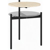 HOMCOM Beistelltisch Runder Couchtisch mit offener Glasablage, Nachttisch für kleine Räume, Wohnzimmer, Schlafzimmer, Eiche Aosom