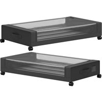 Under Bed Storage On Wheels Pack 2 Fabric Rolling Under Bed Drawers Clear Lid Zip Steel Frame