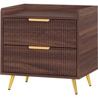 HOMCOM Elegant Two-Drawer Bedside Table - Walnut Brown