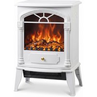 HOMCOM Freestanding Portable Fireplace, Electric Fireplace Stove Heater with 3D Flame Effect and Adjustable Thermostat, White