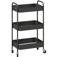 HOMCOM Three-Tier Steel Storage Trolley - Black