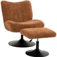 HOMCOM Wohnzimmerstuhl mit höhenverstellbarem Fußhocker, gesteppter Beistellsessel aus samtartigem Stoff mit Tropfenmuster, 360° drehbar, große Sitzfläche, moderner Stil, Sessel für Wohnzimmer/Schlafzimmer, Braun Aosom