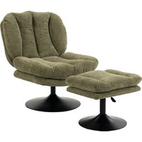 HOMCOM Relaxsessel mit Höhenverstellbarem Hocker Drehbarer Loungesessel mit Samtoptik mit Struktur, Breiter Sitzfläche, Stahlsockel, Gepolstert Drehsessel Sessel für Wohnzimmer, Grün Aosom