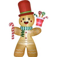 HOMCOM Weihnachts Aufblasbarer Lebkuchenmann 2,35 m Weihnachtsdekoration mit LED-Lichtern und Zuckerstange Weihnachten Gärten Dekoration automatisches Aufblasen Wassderdicht Polyester Orange Aosom