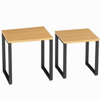 HOMCOM Couchtisch 2er Set Wohnzimmertisch mit Metallrahmen, Satztisch Kaffeetisch Beistelltisch für Wohnzimmer, Schlafzimmer, Balkon Natur Aosom