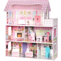 AIYAPLAY Dolls House, 6 Rooms Modern Dollhouse with LED Lights, 8 Furniture Pieces, 3-Level Playhouse Gift for Kids 3-6 Years
